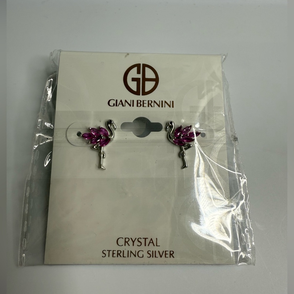NWT, Giani Bernini Silver Flamingo Earrings with Pink Crystals